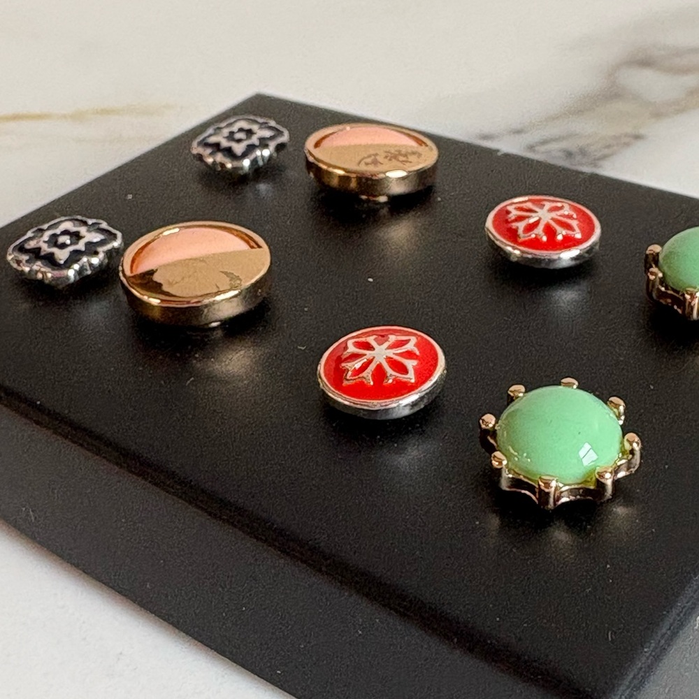 Vintage Avon Enamel & Gold Tone Stud Earrings Set – 4 Pairs Floral & Geometric